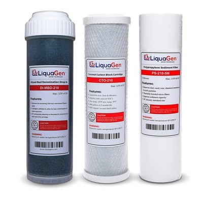 LiquaGen 3 Pack RODI 4 Stage Filter Kit Sediment Carbon DI Resin - Fits BRS