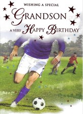 GRANDSON BIRTHDAY GREETING CARD 9"X6"  FOOTBALL, NICE VERSE