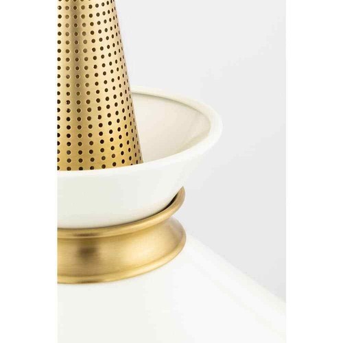 MITZI HUDSON VALLEY LIGHTING Kiki 14 in. W Aged Brass Pendant w/ Cream Shade - Picture 2 of 4