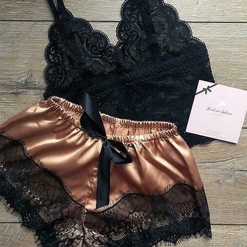 Satin Silk Lace Cami Vest Shorts Lingerie Women Pyjamas Set Pj Sleepwear Night - Picture 8 of 18