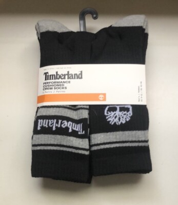 New Timberland Socks 5 Pair Package Mens Black Cushioned Crew Socks Shoe Sz 9-12