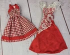 Vintage Handmade Barbie Doll Dresses Red Gingham & Red Satin Lace Lot