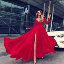 Custom Made To Order Deep-V-Neck Thigh-High Slit Chiffon Gown New plus1x-10xY837