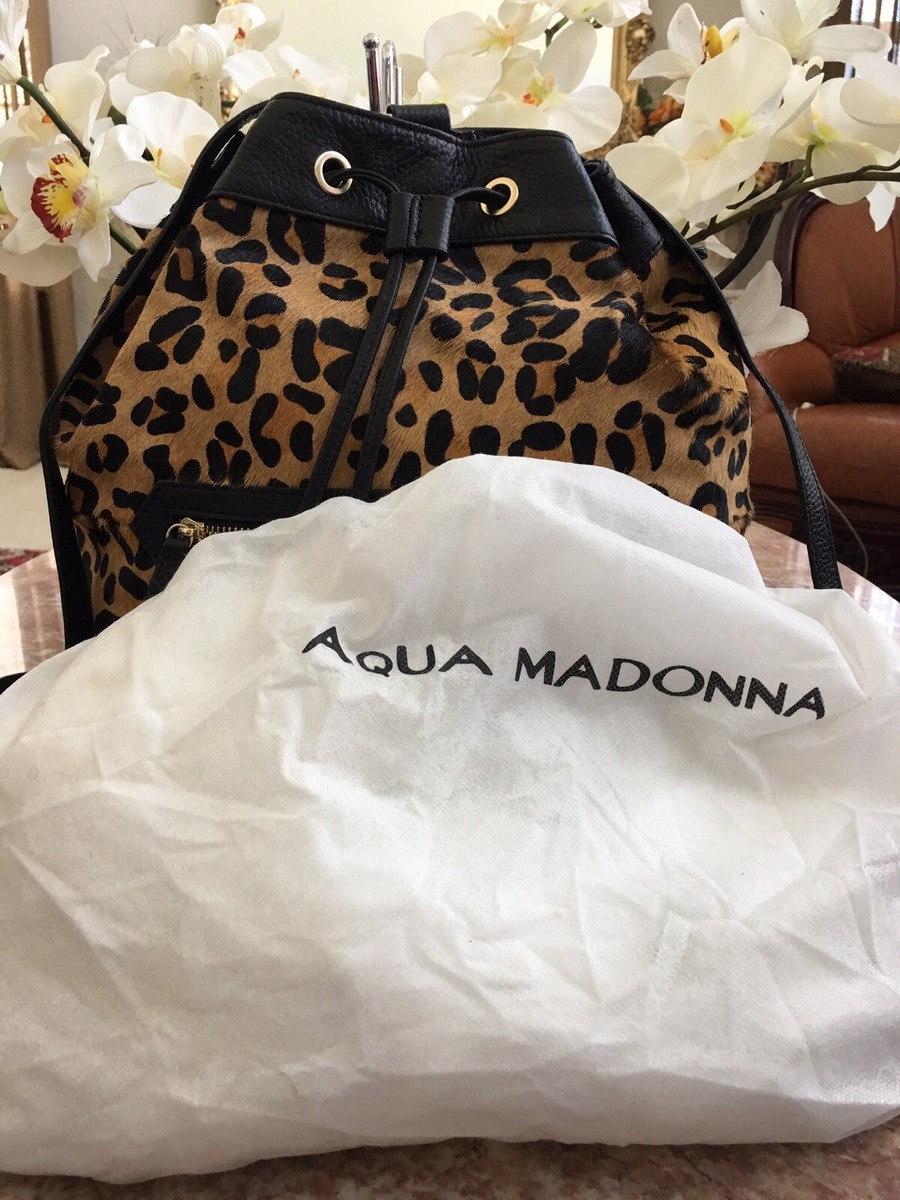 Aqua Madonna Black Leopard Leather Calf Hair Backpack Handbag Hobo MSRP $335 Aqua Madonna Backpack Bag Purse Handbag Black/Leopard  main image 3