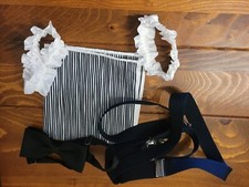 Black Bow Tie, Suspenders, Hankey, and Garters Set