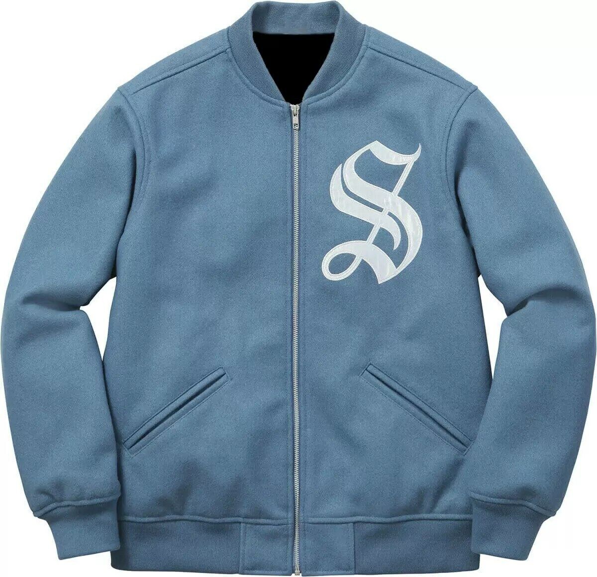 Supreme Old English Zip Varsity Jacket Black/Blue F/W 16