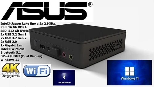 ASUS Mini PC Windows 11 Intel Jasper Lake Ram 16Gb SSD 512 NVMe HDMI 4K Wi-Fi