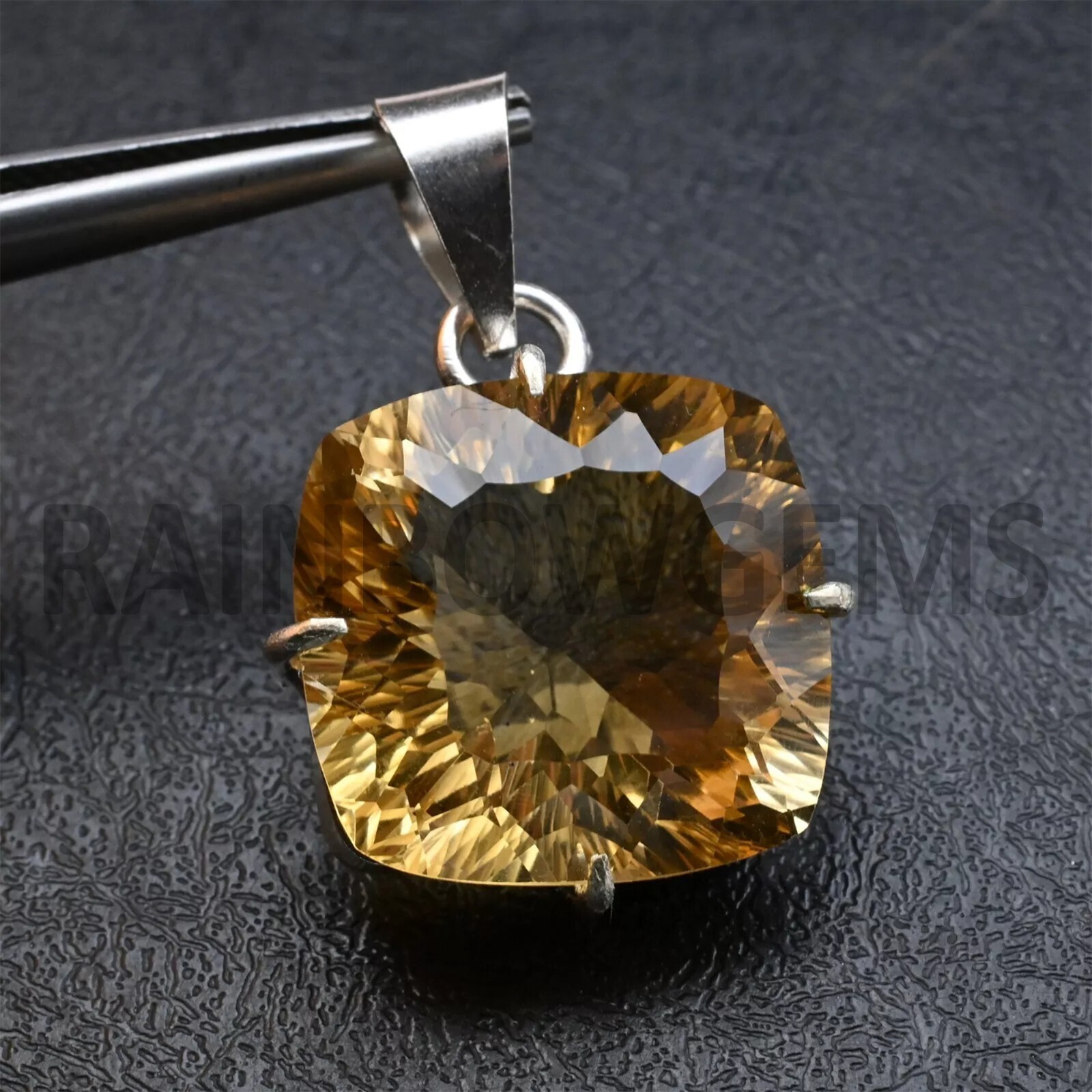 35ct Natural Certified Yellow Citrine Gemstone Handmade 925 Silver Pendant