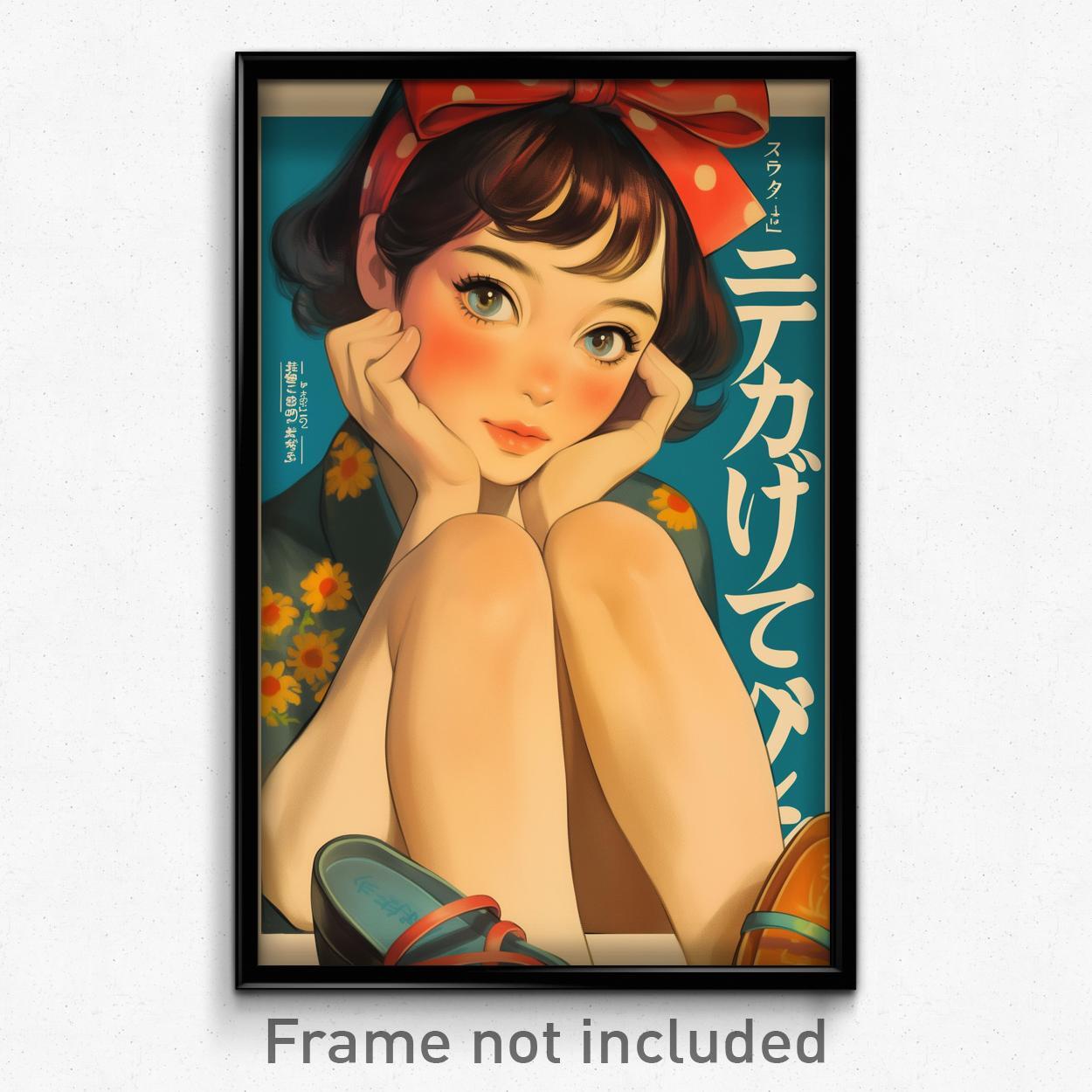 Vintage Japanese Movie Poster Print - Helpless Girl with Colorful Bow Footwear