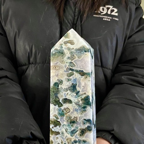 Colonne d'agate d'herbe d'eau naturelle 2,7 lb obélisque quartz cristal échantillon colonne - Photo 10/14