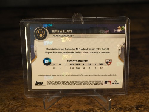 2021 Topps Now MLB Network Top 100 Devin Williams T-59B - Auto Blue 34/49 ROY - Picture 3 of 3
