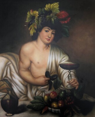 Ölgemälde 50x60 Carvaggio   Bacchus Reproduktion Handgemalt Öl auf Leinwand