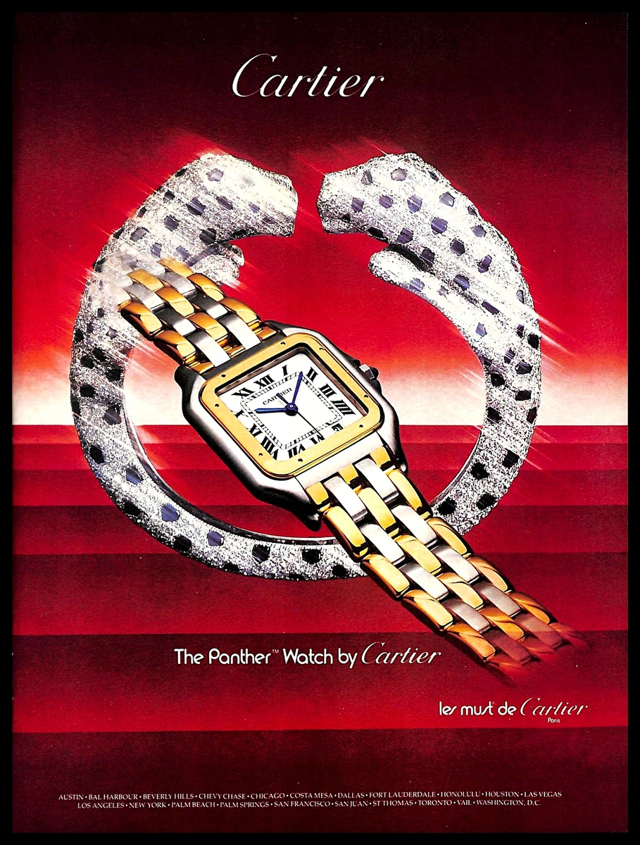 1985 Cartier Panther Watch Vintage PRINT AD Jewelry Animal Bracelet Fashion 80s