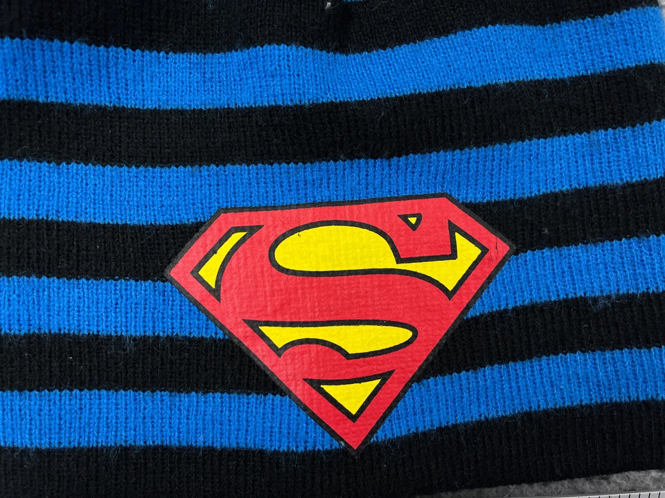 Superman Beanie Toque Youth One Size Blue Black Knit Hero Stripe 100% Acrylic - Image 2 of 4
