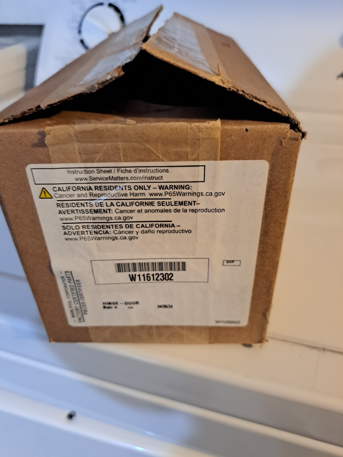 New Genuine Whirlpool Dishwasher Door Hinge W11612302 OEM Replacement