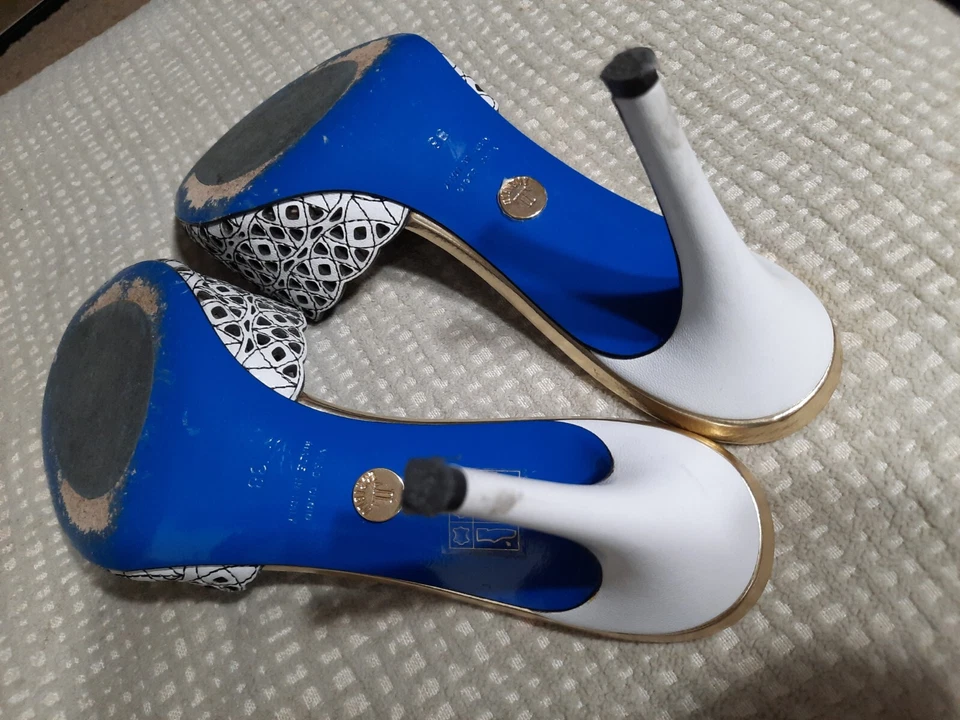 Zapatillas Loriblu Cenicienta Cuero Perforado Italiano Blanco Tacón de Aguja 7  Foto 2 de 4