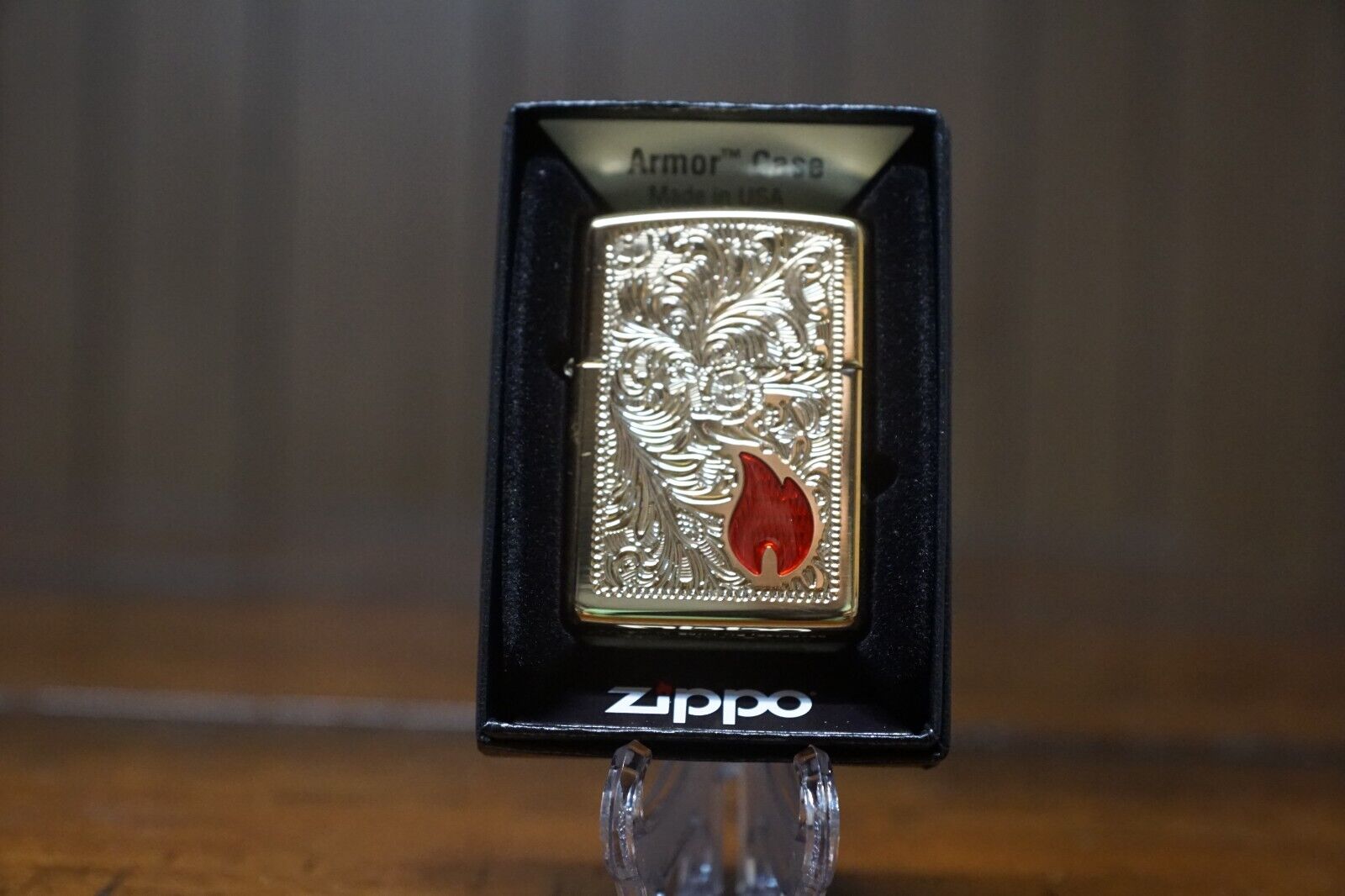 VENETIAN RED EPOXY FLAME HIGH POLISH BRASS ARMOR ZIPPO LIGHTER MINT IN BOX 2022. Available Now for 74.95