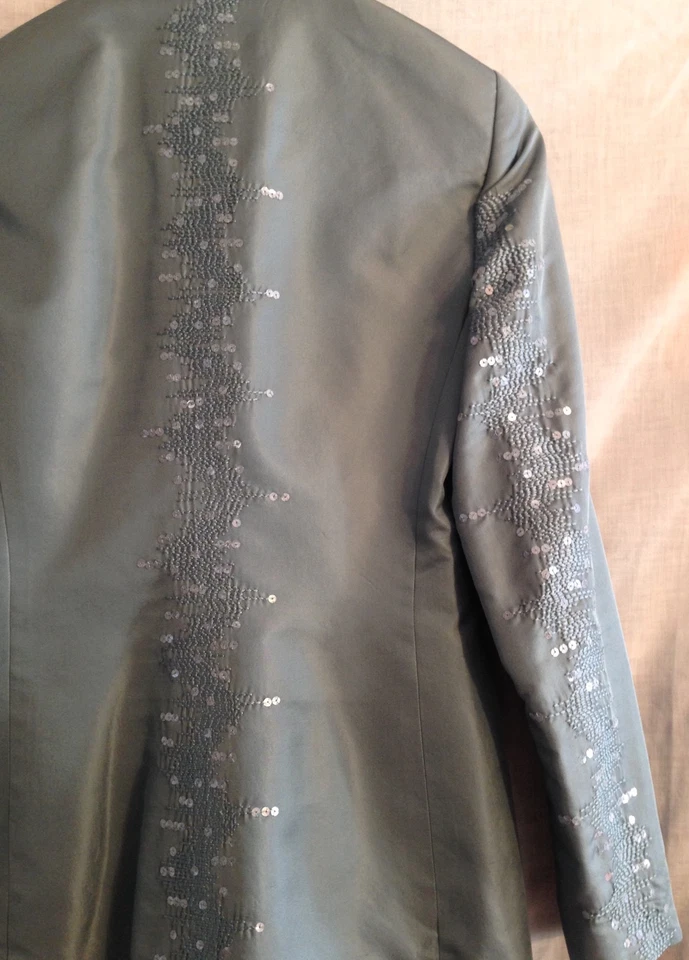 Blazer MAGASCHONI prata azul noite jaqueta lantejoulas de seda aço azul tamanho 0 novo com etiquetas - Imagem 4 de 4
