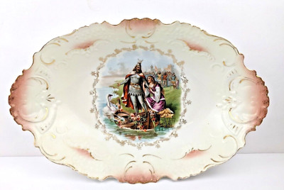 Lg Antique German Porcelain Vegetable Bowl Gotterdammerung Transfer 13'' by 8''