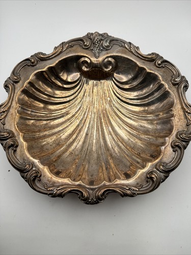 2 Matching Vintage Clamshell Silver Dish E.P.C. 10.5” By 10” Heavy&footed - Picture 6 of 10