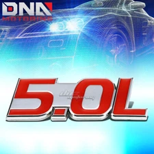 STICK ON 3D POLISHED CHROME RED BODY METAL EMBLEM TRIM BADGE LOGO 5.0L 5.0 L