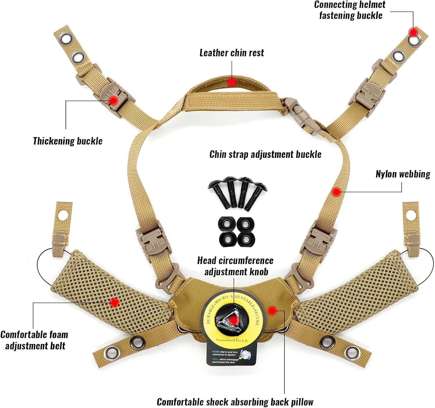 Tactical Helmet Chin Strap Adjustable Dial 4 Points Suspension System with Bo...