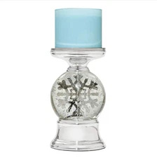 Bath & Body Works 3-wick Candle Holder Musical Snow Globe SNOWFLAKE Pedestal NEW