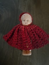 Vintage Small Celluloid Baby Doll, Best USA, Knitted Red Outfit  5 