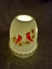 Vintage Fenton Cardinals Pine Cone Fairy Lamp Milk Glass Hand Painted Signed