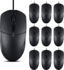 10 PCS Black Wired Computer Mouse Bulk USB 1000 DPI 3 Button Corded Mouse with H