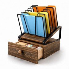 5Section Wooden Inclined Desktop File Organizer Storage Drawer Desk Holder