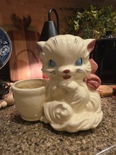 Vintage Ceramic White Kitten Cat Planter Vase...