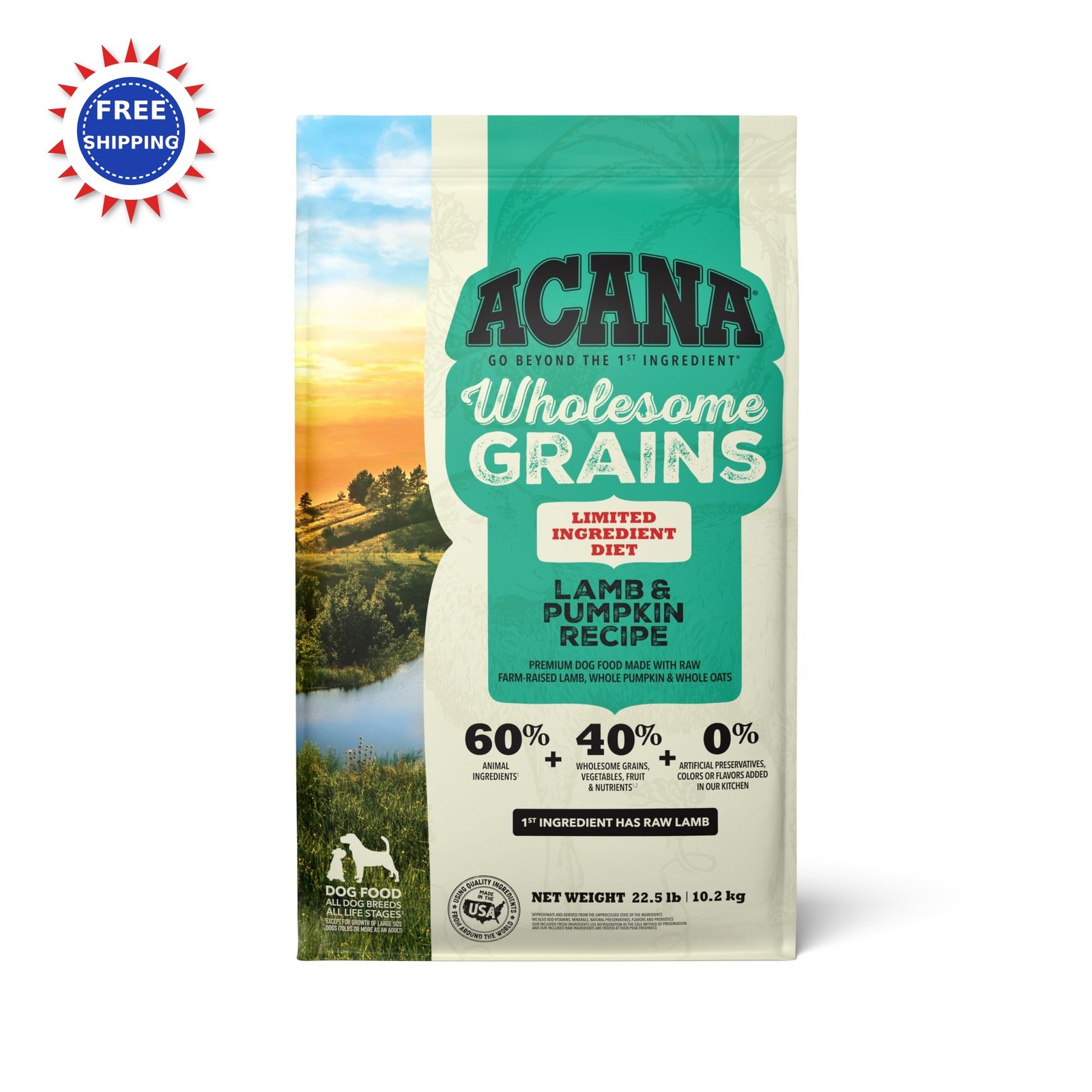 Acana Wholesome Grains Dry Lamb & Pumpkin 22.5lb Limited Ing