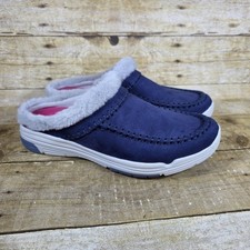 Ryka Arrow Mule Shoes Womens Sz 8W Casual Walking Blue Faux Fur Suede Slip On