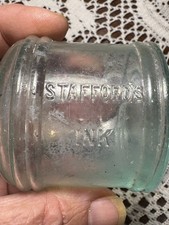 Antique Stafford&rsquo;s Ink Bottle Aqua Glass c1880s&ndash;1890s Embossed Victorian Ink