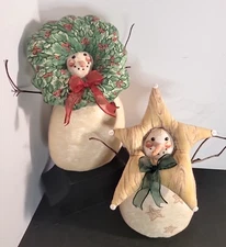 Pair Nesting Dolls Primitive Handmade Christmas 10" Tall Holiday Decor Original