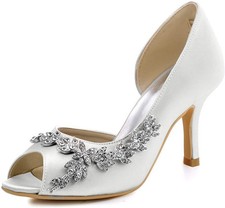ELEGANTPARK Ivory Wedding Shoes for Bride Satin Peep Toe Bridal Heels US 10