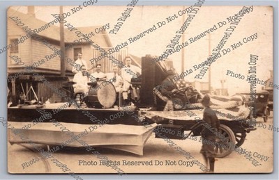 Antique 1920 RPPC 5-Man Band Parade Float Astoria Oregon Real Photo Postcard