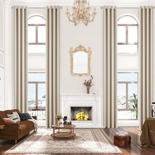 Ivory Blackout Extra Long Curtain 12ft Length,Grommet Top, 2 Story House Drap...