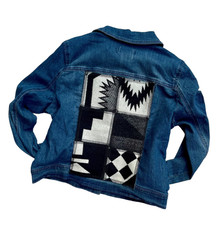 Womens L - Runs Small - Denim Jacket with Pendleton Wool - Black/White Patch