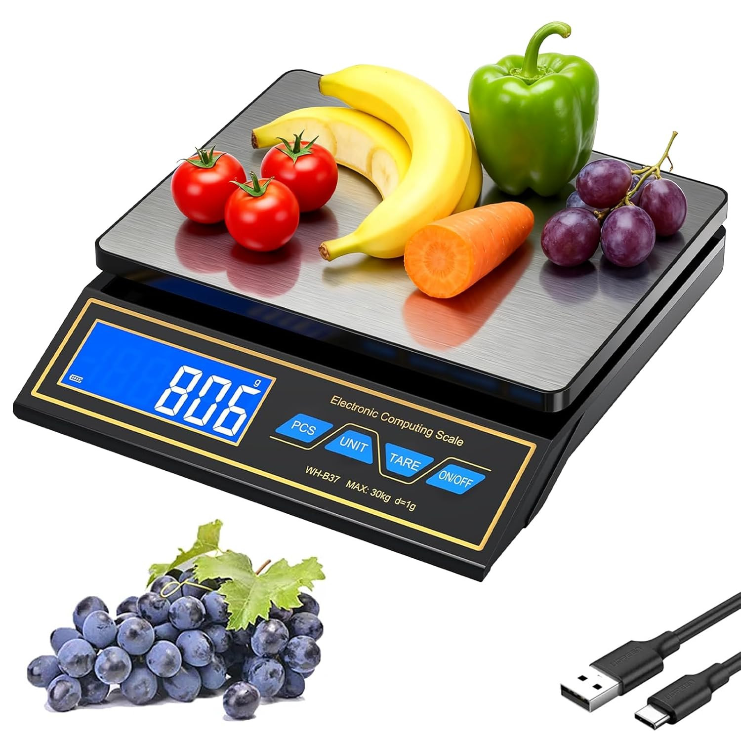 Bilancia da Cucina Professionale 30kg 1g Inox | Alta Precisione Digitale