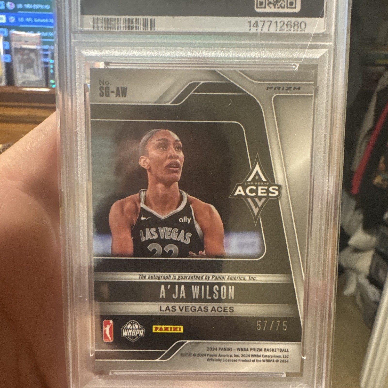 Panini 2024 Prizm WNBA A'ja Wilson Signature Blue Prizm Auto PSA 8 #SGAW view 2