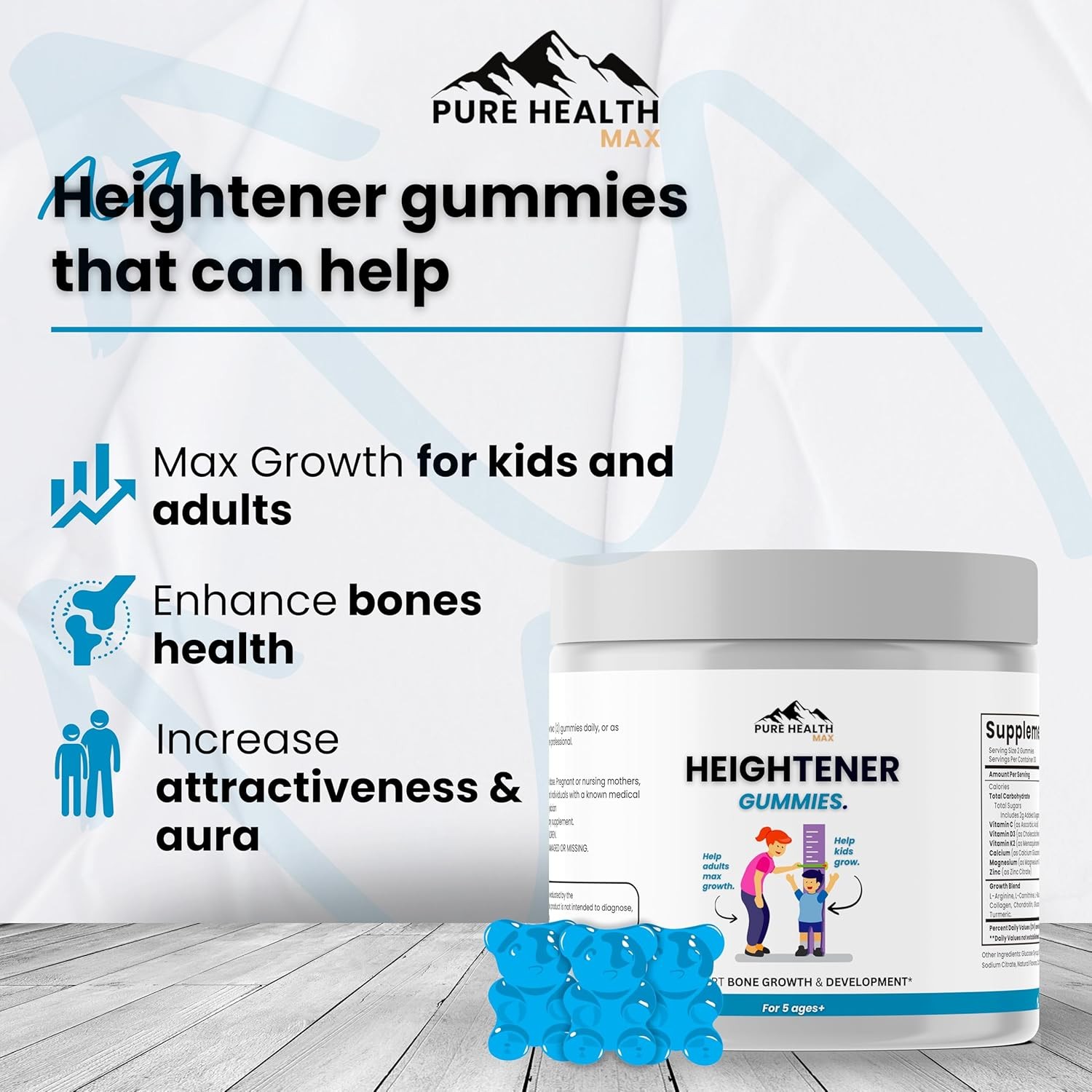 Heightener Gummies 60 Count | Height Growth Support for Kids, Teens & Adults