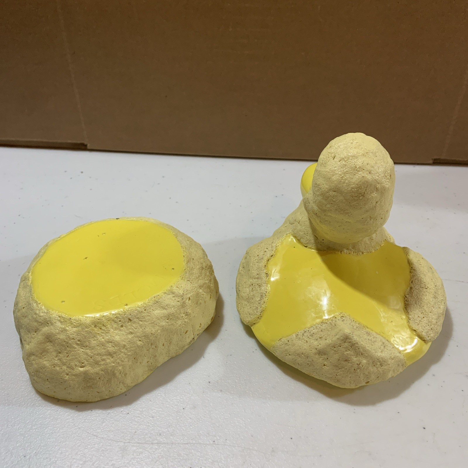 Vtg Byron Molds  5 1/2 “ Tall  Yellow Duck Trinket/ Candy Dish  (Very Adorable)