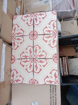 6 Tiles - Talavera Handcrafted Mexican Ceramic Tile 6x6...Red/Alabaster White