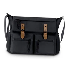 Travel Messenger Bag for Women Men: Durable Canvas Crossbody Handbag with Black