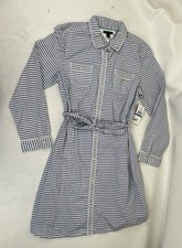 Tommy Hilfiger Striped Long Sleeve Shirt Dress Button Front Womens XL Blue NWT