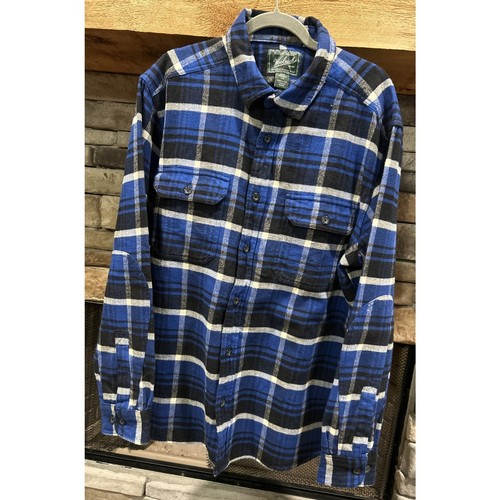 Men’s WOOLRICH Blue/Black/White Plaid Long Sleeve Button Up Shirt Size ...