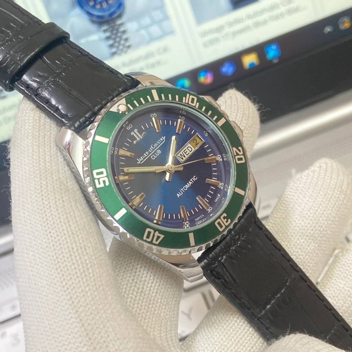 Jaeger LeCoultre Vintage Automatic Watch 40mm Navy Dial Serviced Mens image 3