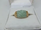 14K yellow gold green carved jadeite ring size 8